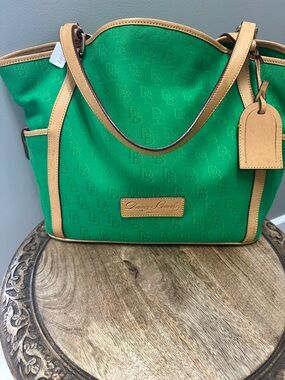 Dooney & Bourke Emerald Green Tote with Tan Trim